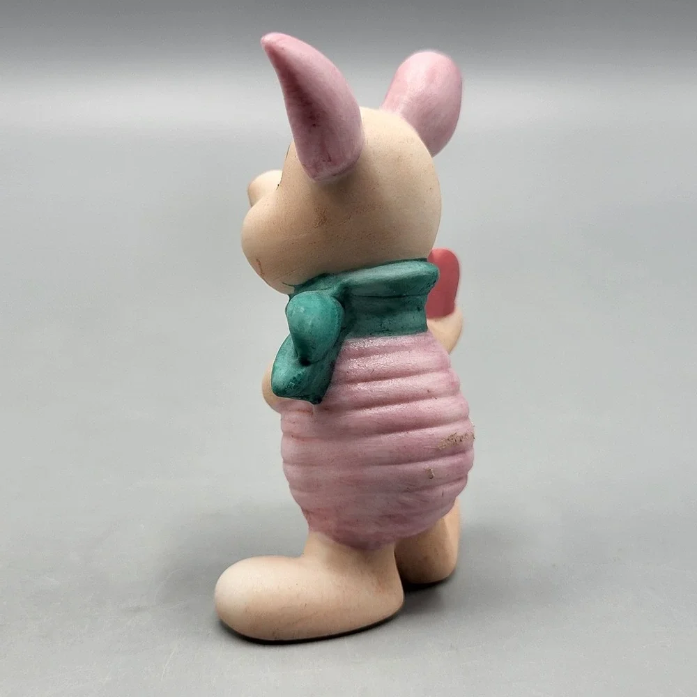 Disney Piglet Ceramic Figurine Small Heart Scarf Made in Japan Pink Shelf Decor